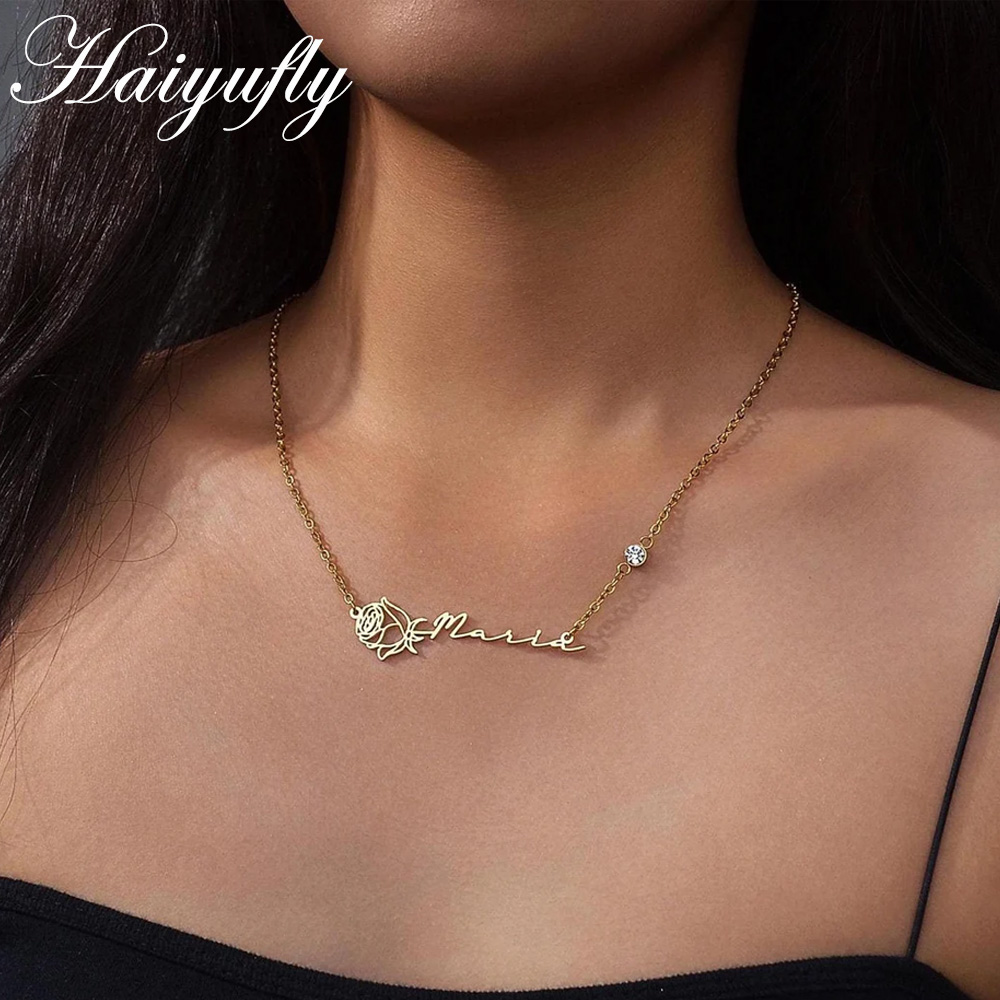 Birth Flower Necklace - Haiyufly collana personalizzata con nome personalizzato